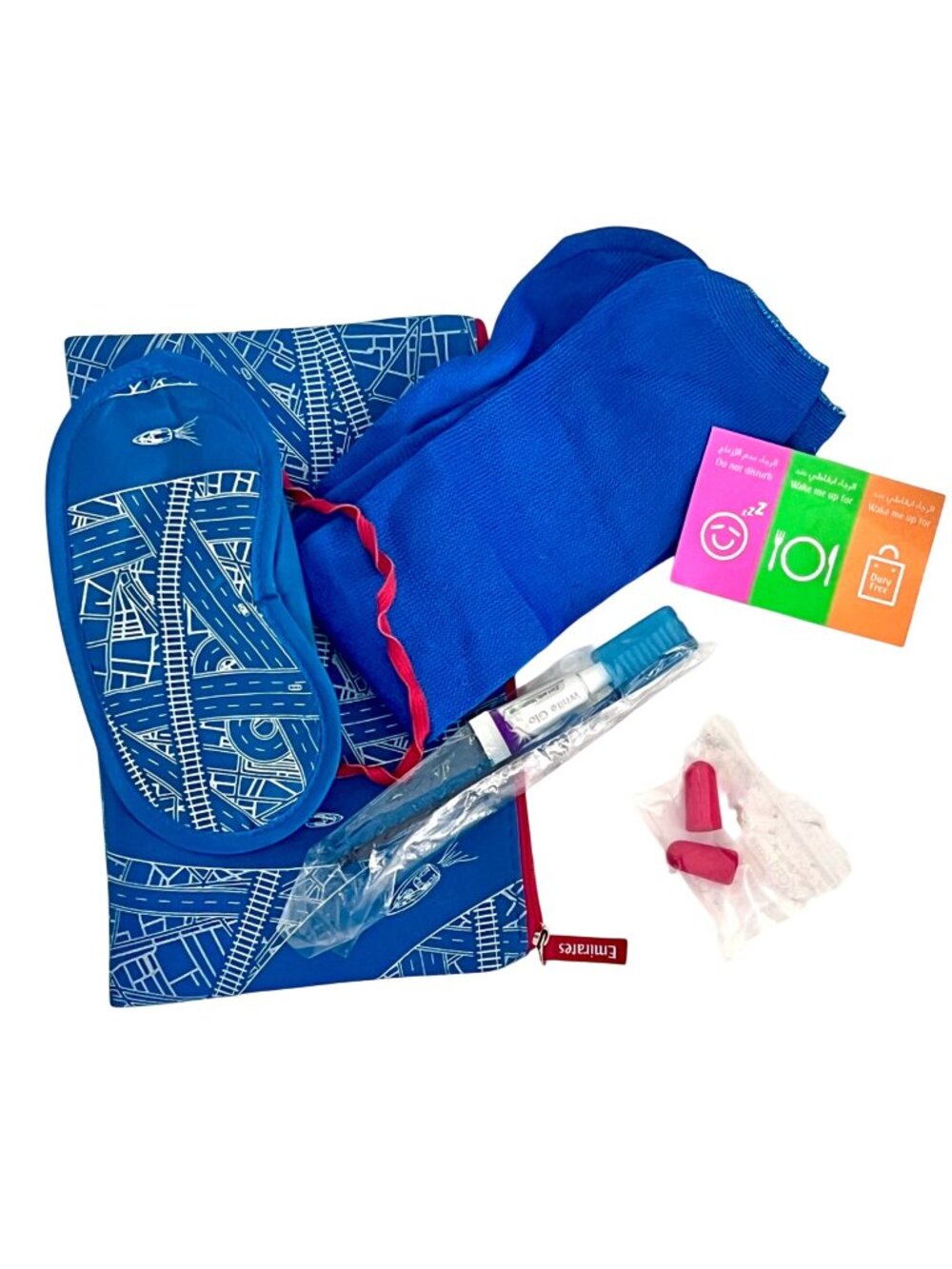 Emirates Blue Toiletry Travel Kit Eye Mask Socks Toothbrush Earplugs